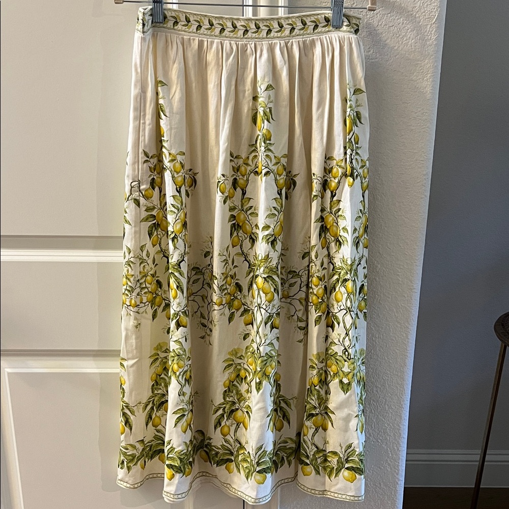 Max Studio Midi Skirt with Lemon and Leaf Pattern